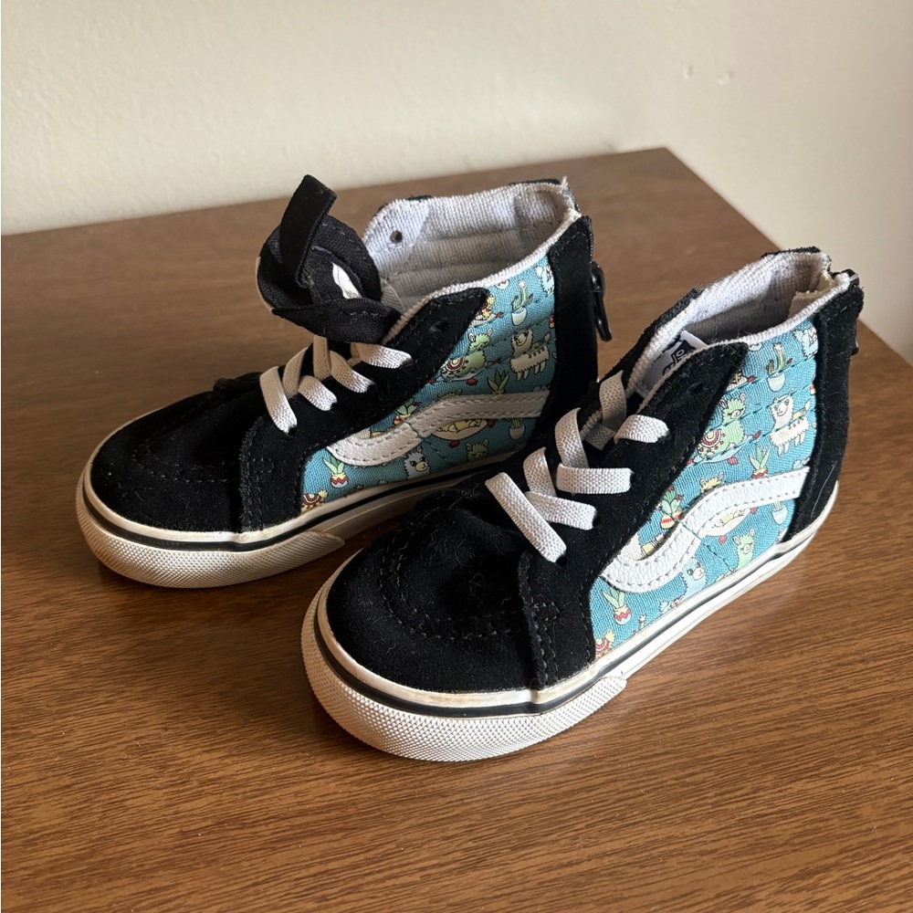 Vans High-Top Sneakers in Fun Black and Blue Llama Print